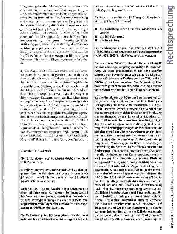 Vorschauseite 4: Keine Anwendung des § 7 Abs. 3 HeimG bei der Anpassung des Betreuungsbedarfs eines Bewohners