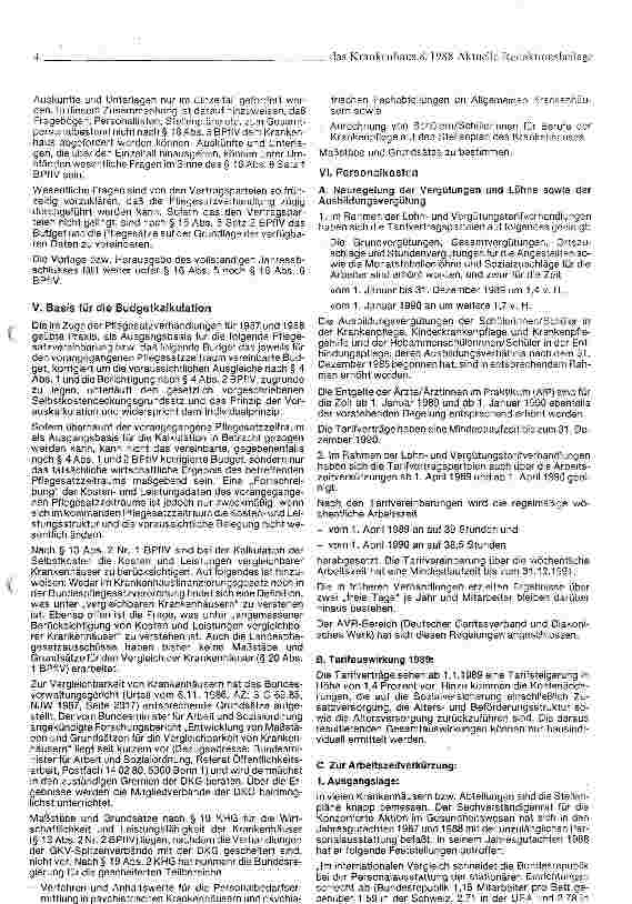 Vorschauseite 4: Hinweise zu den Butgetund Pflegesatzverhandlungen 1988/89