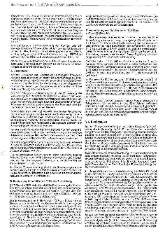 Vorschauseite 5: Hinweise zu den Butgetund Pflegesatzverhandlungen 1988/89