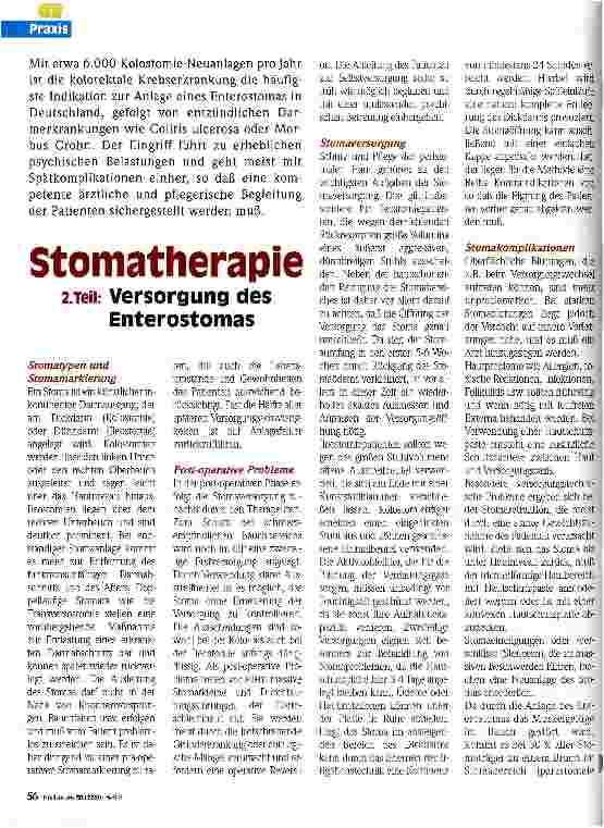 Vorschauseite 1: Stomatherapie (Teil 2) Versorgung des Enterostomas