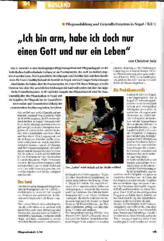 Vorschauseite 1: Ich bin arm, habe ich doch nur einen Gott und nur ein Leben Pflegeausbildung und Gesundheitssystem in Nepal/Teil 1