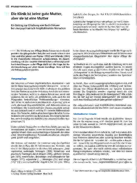 Vorschauseite 1: Die Klinik ist keine gute Mutter, aber sie ist eine Mutter Beitrag zur Erhebung von Bedürfnissen akutpsychiatrischer Menschen