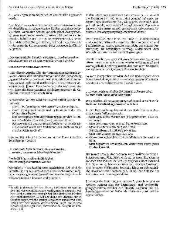 Vorschauseite 4: Die Klinik ist keine gute Mutter, aber sie ist eine Mutter Beitrag zur Erhebung von Bedürfnissen akutpsychiatrischer Menschen