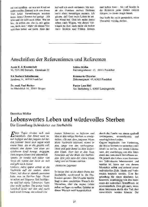 Vorschauseite 1: Lebenswertes Leben und würdevolles Sterben Die Einstellung Behinderter zur Sterbehilfe
