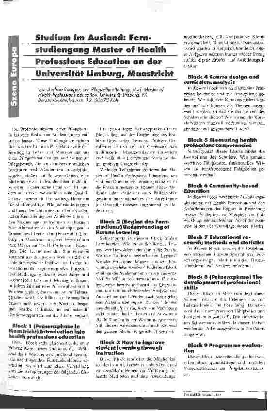 Vorschauseite 1: Studium im Ausland: Fernstudiengang Master of Health Professions Education an der Universität Limburg, Maastricht