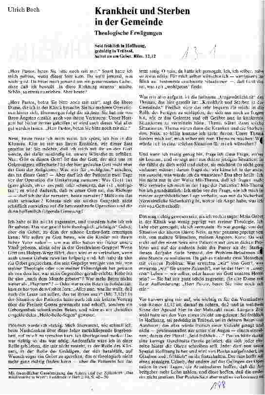 Vorschauseite 1: Krankheit und Sterben in der Gemeinde Theologische Erwägungen