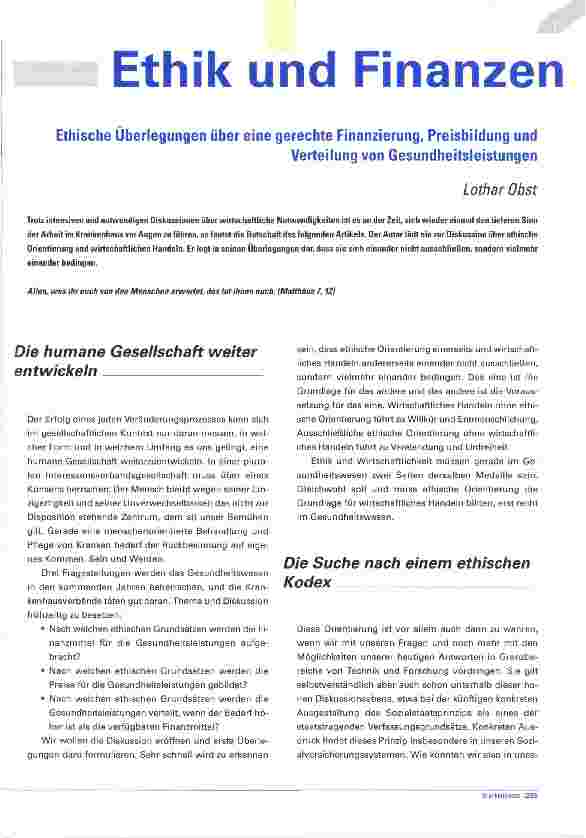 Vorschauseite 1: Ethische Überlegungen über eine gerechte Finanzierung, Preisbildung und Verteilung von Gesundheitsleistungen