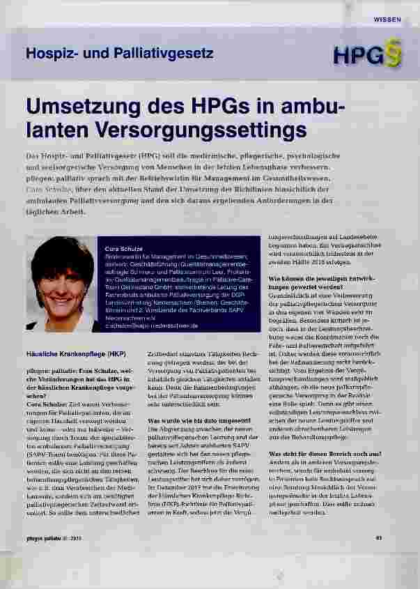 Vorschauseite 1: Umsetzung des HPGs in ambulanten Versorgungssettings