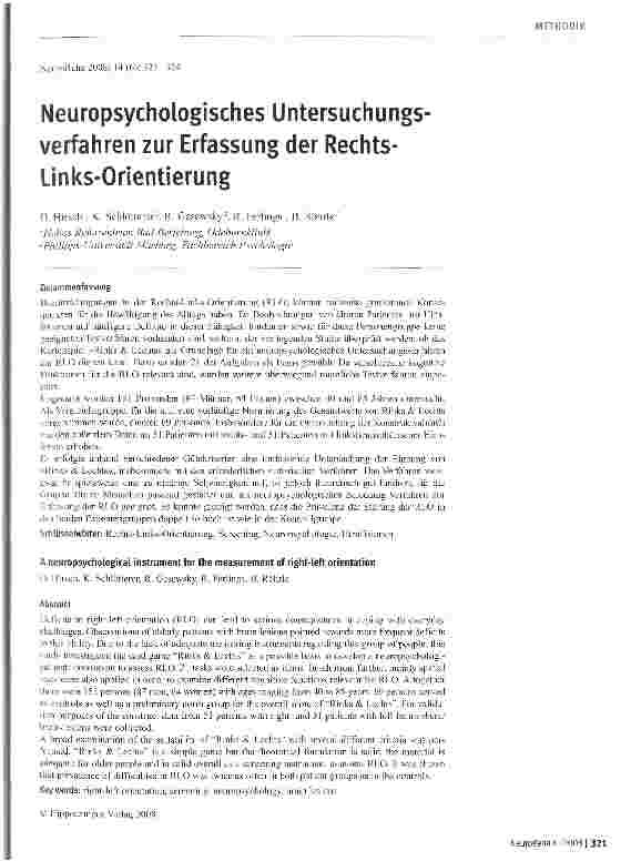 Vorschauseite 1: Neuropsyehologisches Untersuchungs verfahren zur Erfassung der Rechts-Links-Orientierung