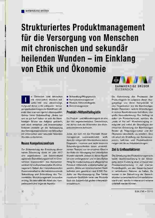 Vorschauseite 1: Strukturiertes Produktmanagement für die Versorgung von Menschen mit chronischen und sekundär heilenden Wunden - im Einkiang von Ethik und Ökonomie
