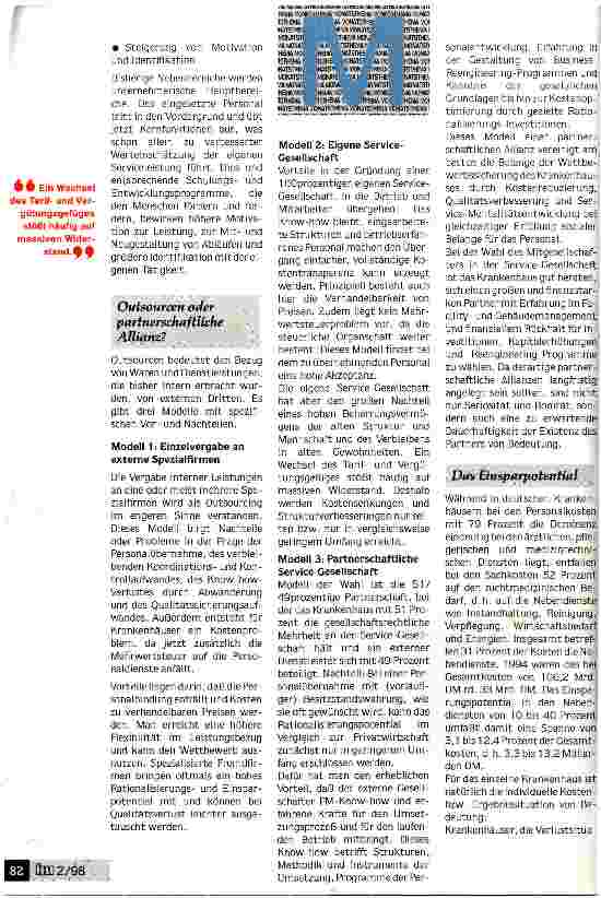 Vorschauseite 3: Optimales Gebäudemanagement ist auch für Krankenhäuser realisierbar Eine Variante: Gemeinsame Servicegesellschaft mit externem Dienstleister