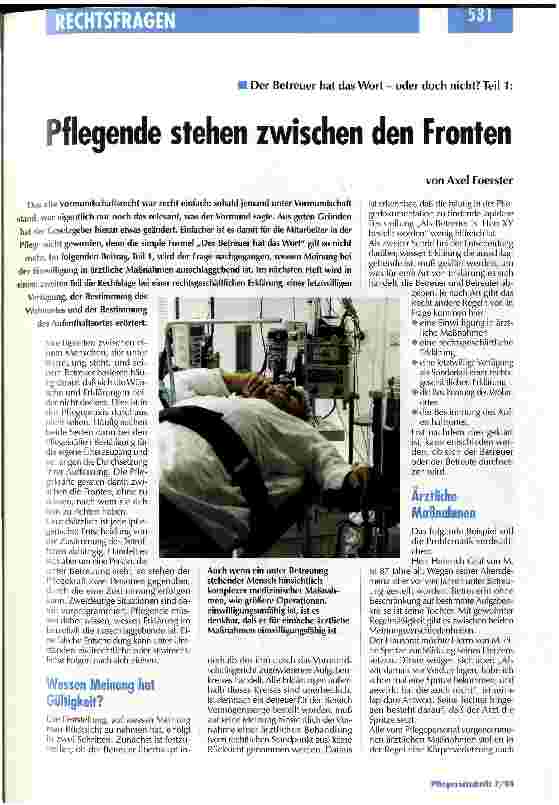 Vorschauseite 1: Der Betreuer hat das Wort - oder doch nicht? Teil 1: Pflegende stehen zwischen den Fronten