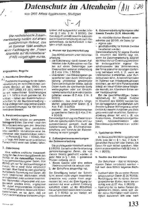 Vorschauseite 1: Datenschutz im Altenheim