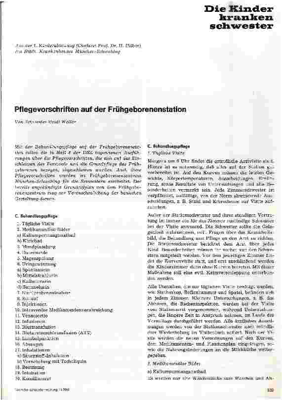 Vorschauseite 1: Pflegevorschriften auf der Frühgeborenenstation