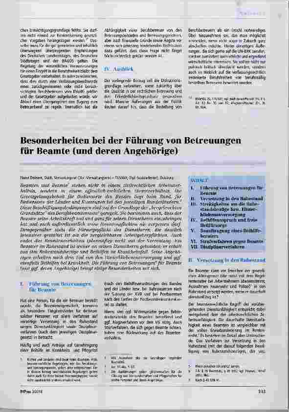 Vorschauseite 1: Besonderheiten bei der Führung von Betreuungen für Beamte (und deren Angehörige)
