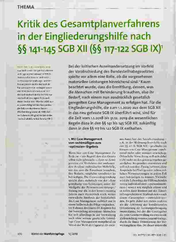 Vorschauseite 1: Kritik des Gesamtplanverfahrens in der Eingliederungshilfe nach §§ 141-145 SGB XII (§§ 117-122 SGB IX)