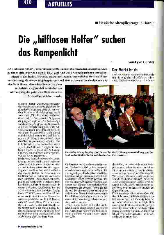Vorschauseite 1: Die hilflosen Helfer suchen das Rampenlicht Hessische Altenpflegetage in Hanau