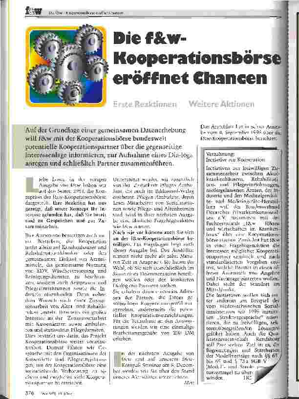 Vorschauseite 1: Die f&w-Kooperationsbörse eröffnet Chancen Erste Reaktionen - Weitere Aktionen