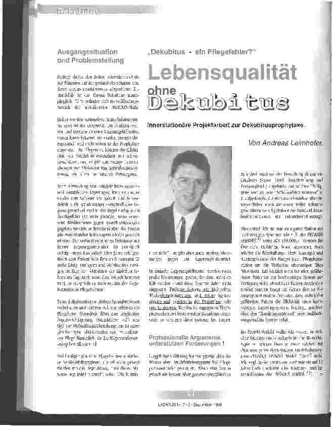 Vorschauseite 1: Lebensqualität ohne Dekubitus Innerstationäre Projektarbeit zur Dekubitusprophylaxe