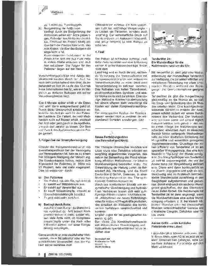 Vorschauseite 2: Probleme bei der Stumpfversorgung von Venenpatienten bedingt durch das Gesundheitsstrukturgesetz