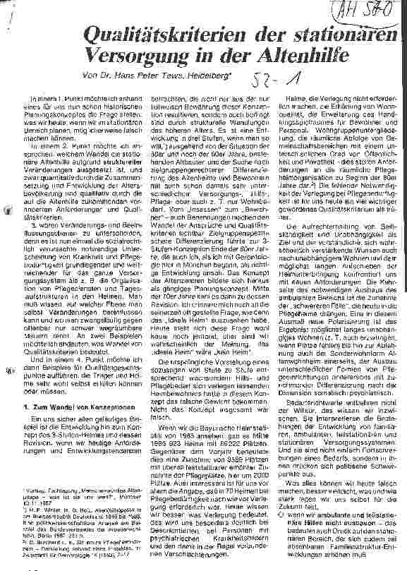 Vorschauseite 1: Qualitätskriterien der stationären Versorgung in der Altenhilfe