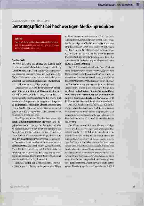 Vorschauseite 1: Beratungspflicht bei hochwertigen Medizinprodukten