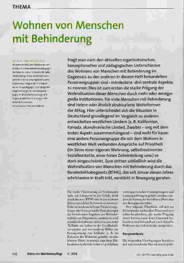 Vorschauseite 1: Wohnen von Menschen mit Behinderung