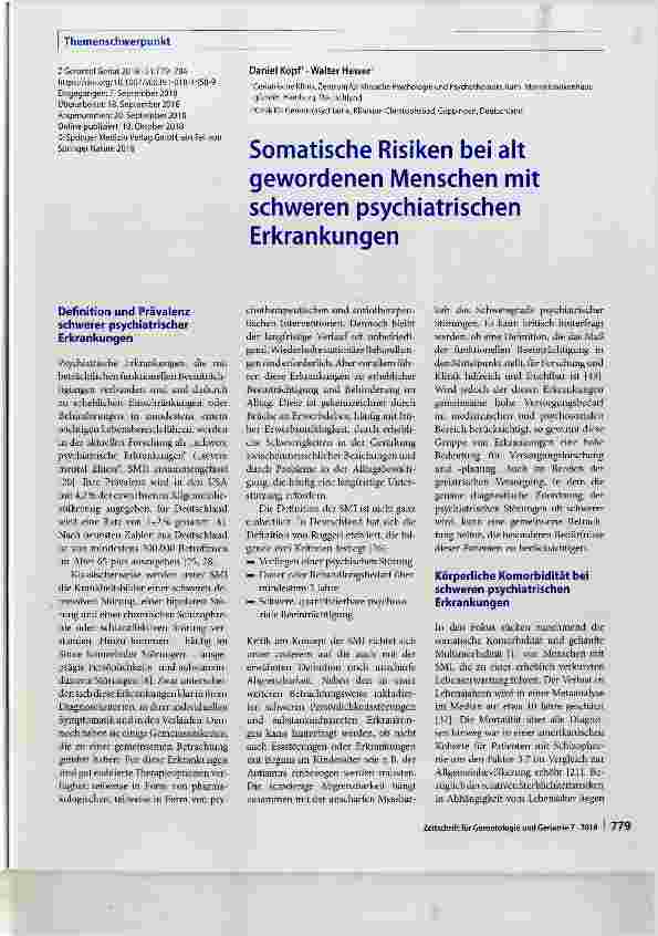 Vorschauseite 1: Somatische Risiken bei alt gewordenen Menschen mit schweren psychiatrischen Erkrankungen
