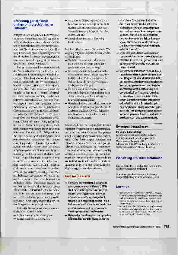 Vorschauseite 5: Somatische Risiken bei alt gewordenen Menschen mit schweren psychiatrischen Erkrankungen