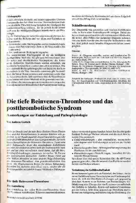 Vorschauseite 1: Die tiefe Beinvenen-Thrombose und das postthrombotische Syndrom Anmerkungen zur Entstehung und Pathophysiologie