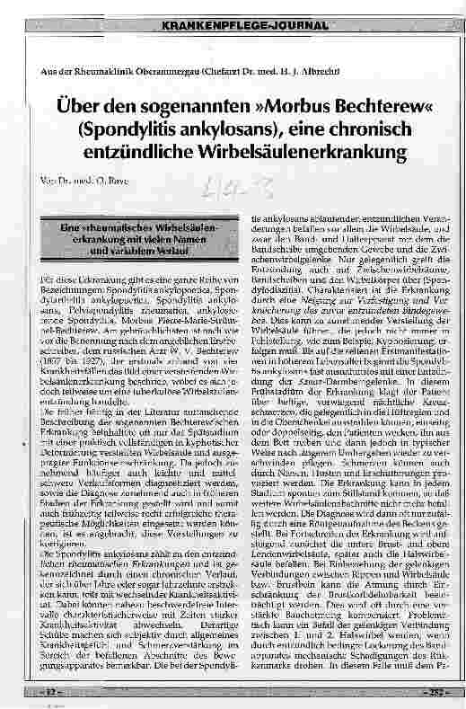 Vorschauseite 1: Über den sogenannten Morbus Bechterew (Spondylitis ankylosans), eine chronisch entzündliche Wirbelsäulenerkrankung