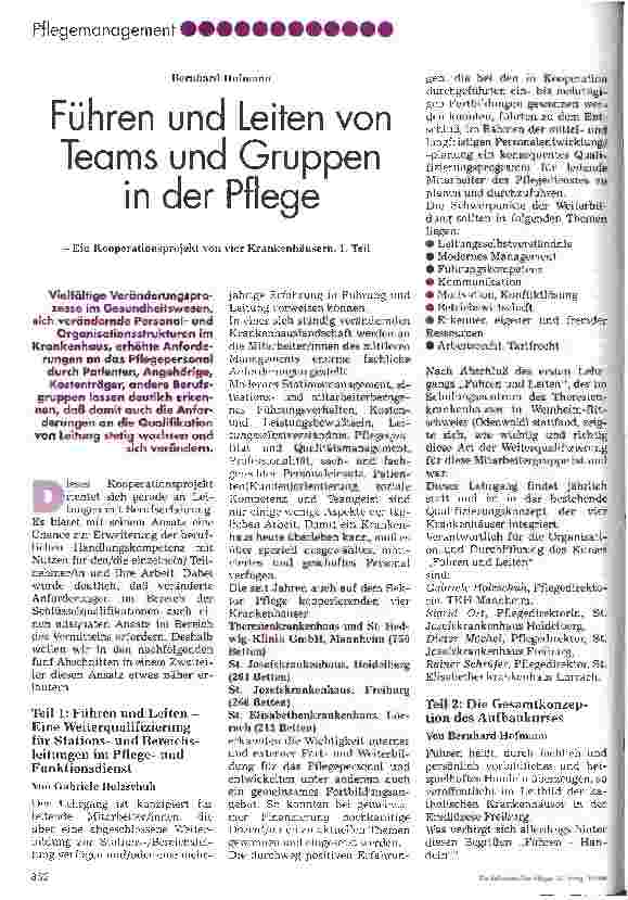 Vorschauseite 1: Führen und Leiten von Teams und Gruppen in der Pflege Ein Kooperationsprojekt von vier Krankenhäusern (Teil 1)
