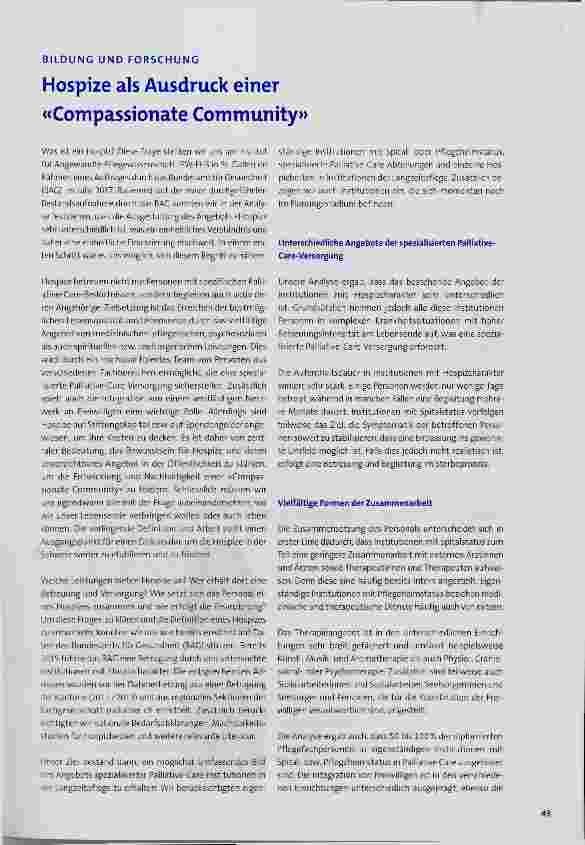 Vorschauseite 1: Hospize als Ausdruck einer «Compassionate Community»