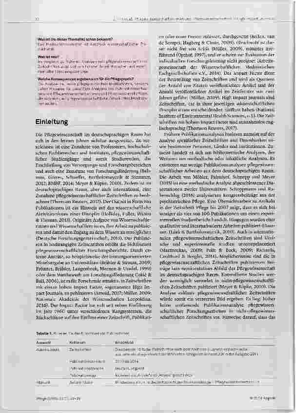 Vorschauseite 2: Repräsentanz von Pflegewissenschaftlerinnen und Pflegewissenschaftlern aus dem deutschsprachigen Raum in Zeitschriften mit hohem Impact Factor