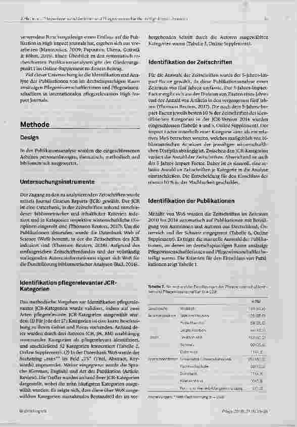 Vorschauseite 3: Repräsentanz von Pflegewissenschaftlerinnen und Pflegewissenschaftlern aus dem deutschsprachigen Raum in Zeitschriften mit hohem Impact Factor