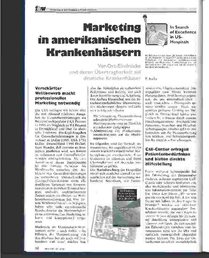 Vorschauseite 1: Marketing in amerikanischen Krankenhäusern Vor-Ort-Eindrücke und deren Übertragbarkeit auf deutsche Krankenhäsuer