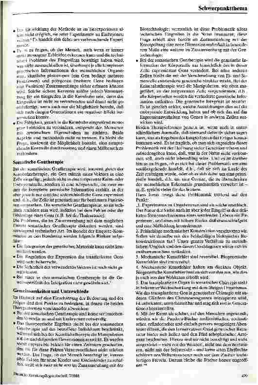 Vorschauseite 2: Gentherapie und Organtransplantation Ethische Überlegungen