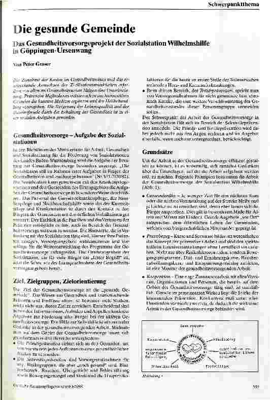 Vorschauseite 1: Die gesunde Gemeinde; Das Gesundheitsvorsorgeprojekt der Sozialstation Wilhelmshilfe in Göppingen-Ursenwang