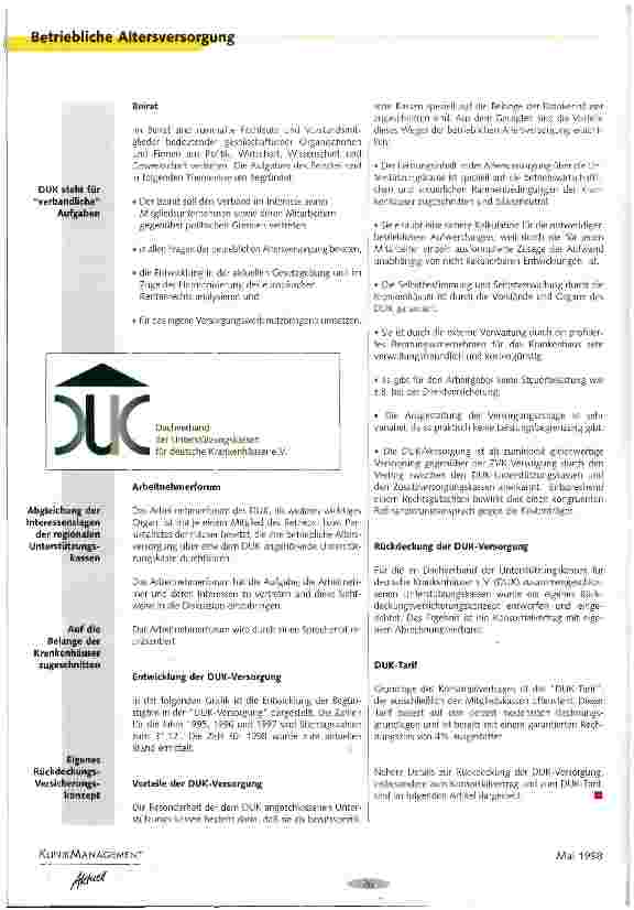 Vorschauseite 3: Die DUK-Versorgung Betriebliche Altersversorgung im Krankenhaus