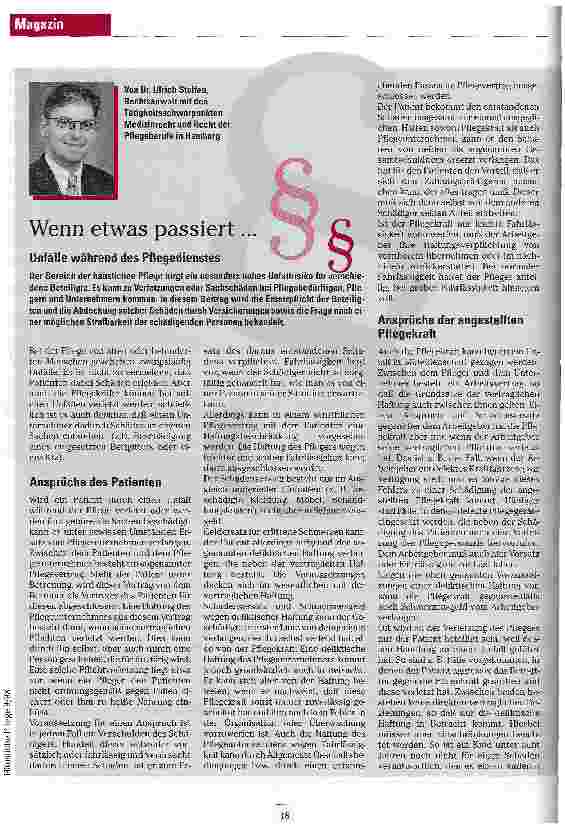Vorschauseite 1: Wenn etwas passsiert ... Unfälle während des Pflegedienstes