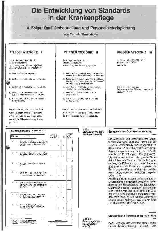 Vorschauseite 1: Die Entwicklung von Pflegestandards in der Krankenpflege 4. Folge: Qualitätsbeurteilung und Personalbedarfsplanung