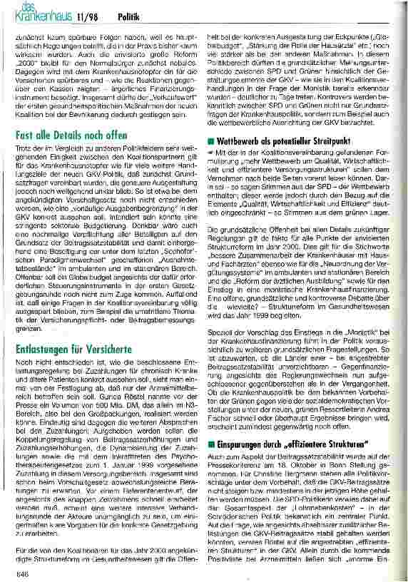 Vorschauseite 2: Einstieg in die Monistik, Ausstieg aus dem Notopfer Krankenhaus Gesundheitspolitik der rot-grünen Koalition
