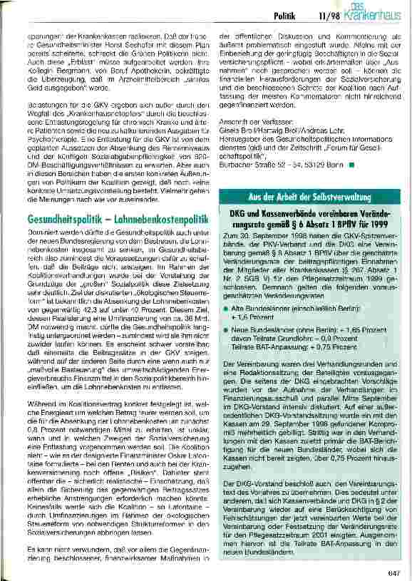 Vorschauseite 3: Einstieg in die Monistik, Ausstieg aus dem Notopfer Krankenhaus Gesundheitspolitik der rot-grünen Koalition