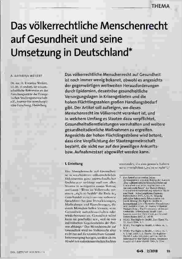 Vorschauseite 1: Das völkerrechtliche Menschenrecht auf Gesundheit und seine Umsetzung in Deutschland