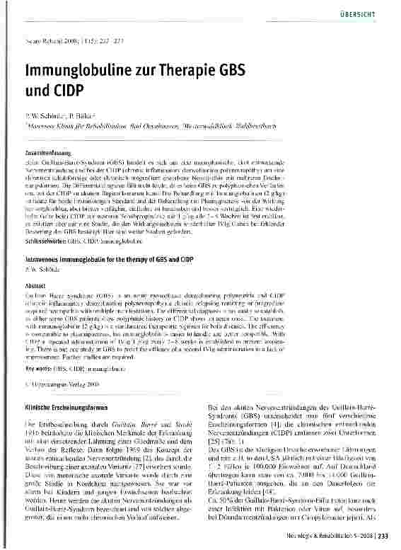 Vorschauseite 1: Immunglobuline zur Therapie GBS und CIDP