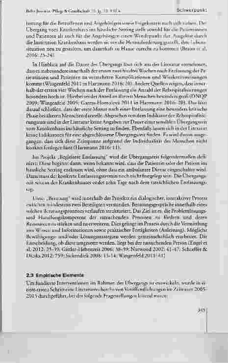 Vorschauseite 6: Beratung von Angehörigen geriatrischer Patientinnen und Patienten durch quaiifizierte Pfiegekräfte im Rahmen des Übergangs vom Krankenhaus ins häusiiehe Setting: erste Projekterfa…