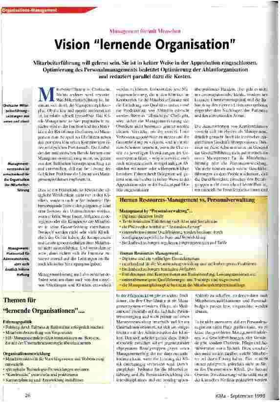Vorschauseite 1: Vision lernende Organisation Management für/mit Menschen