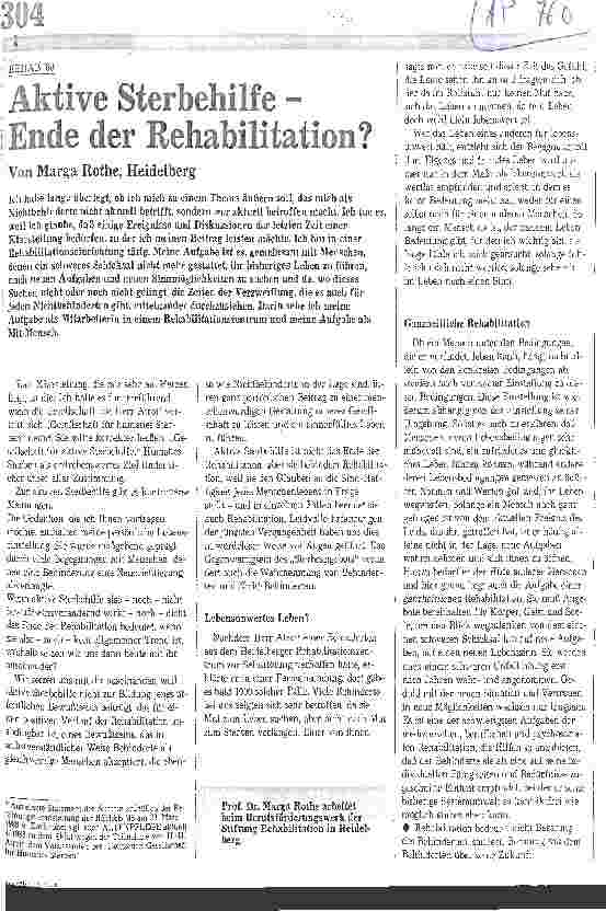 Vorschauseite 1: Aktive Sterbehilfe- Ende der Rehabilitation?