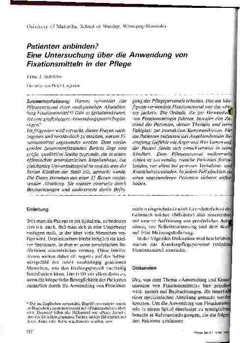 Vorschauseite 1: Patienten anbinden? Eine Untersuchung über die Anwendung von Fixationsmitteln in der Pflege // Übersetzt von Heidi Longerich