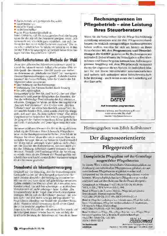 Vorschauseite 2: 10. Deutscher Kongreß der Gesellschaft für Inkontinenzhilfe: Beratung ist eine Aufgabe der professionell Pflegenden